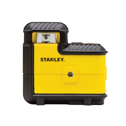 STANLEY STHT77504-1 geel-zwart laserwaterpas, zijaanzicht, met een compact rechthoekig ontwerp.