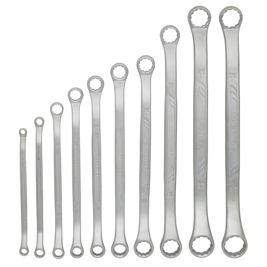STANLEY STMT1-74177 ringsleutelset, 10 zilveren sleutels, productfotografie, witte achtergrond vooraanzicht.