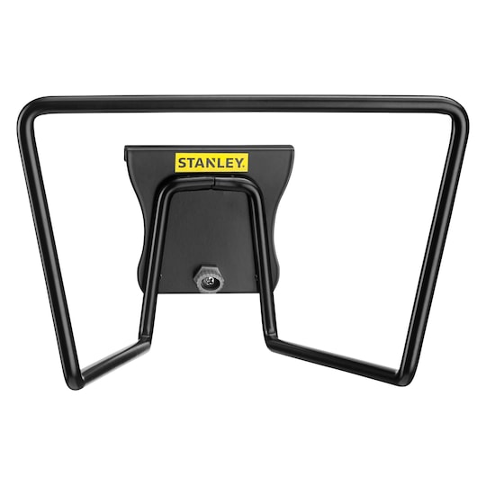 STANLEY STST82604-1 porte-tuyau mural en métal noir, angle frontal, sur fond blanc.