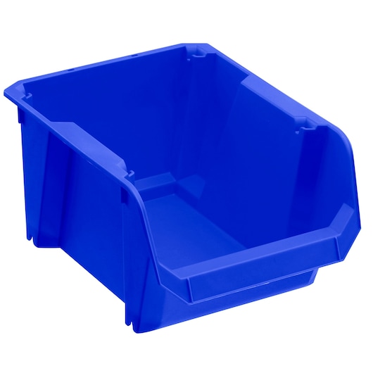 STANLEY STST82740-1 bac de rangement empilable bleu en plastique, vue de face sur fond blanc.