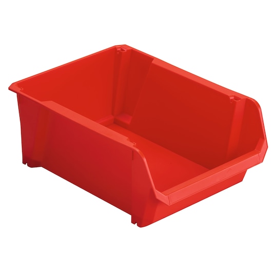 STANLEY STST82742-1 bac de rangement rouge empilable en plastique durable, angle latéral.