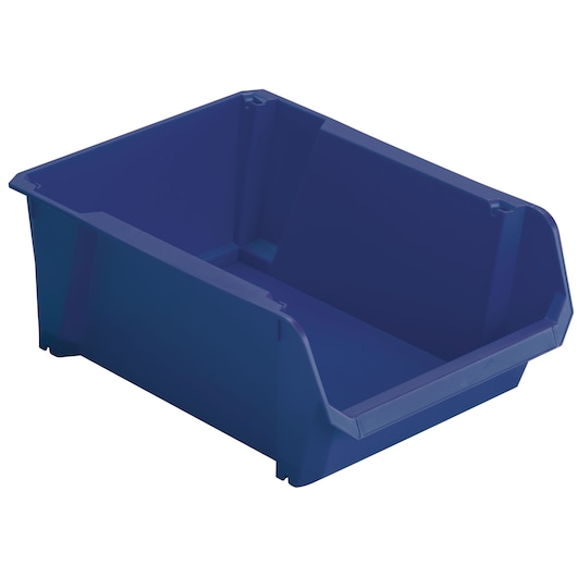 STANLEY STST82743-1 bac de rangement en plastique bleu, photographie, angle sur fond blanc.