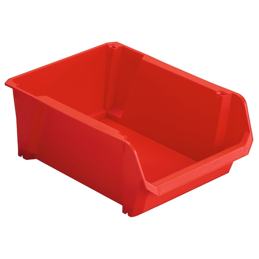 STANLEY STST82745-1 bac de rangement en plastique rouge, vue avant en angle.