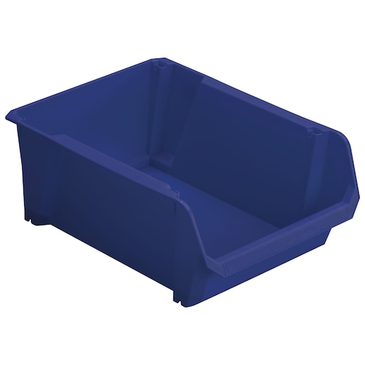 STANLEY STST82746-1 bac de rangement en plastique bleu, vue de face en angle, pour organiser de petites pièces.