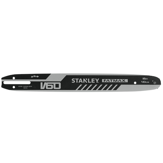 Foto van STANLEY STZCS1240 kettingzaagblad, zwart en zilver, 16in/40cm, FATMAX V60, zijaanzicht.