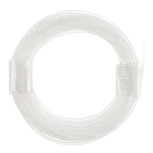 STANLEY STZST1326 tuyau transparent enroulé sur fond blanc, angle frontal, produit de photographie.