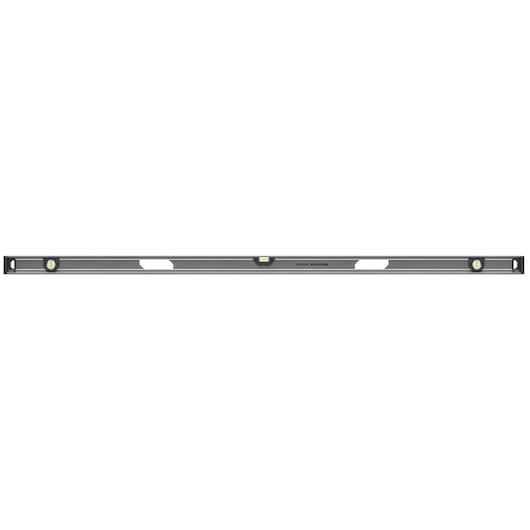 STANLEY XTHT1-42138 zwarte waterpas, drie buisjes en witte handgrepen, voorkant, witte achtergrond.